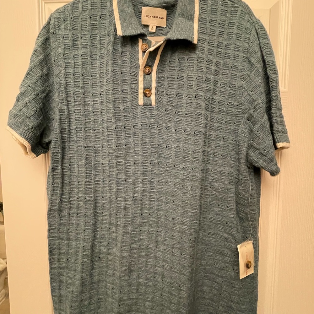 Lucky Brand Textured Polo in Blue and White